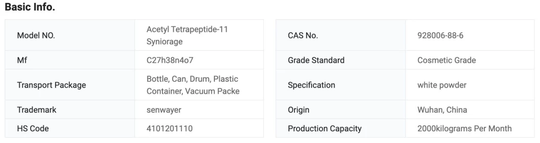 Anti-Wrinkle &amp; Anti-Aging Series Cosmetic Peptide CAS. 928006-88-6 Acetyl Tetrapeptide-11 Syniorage